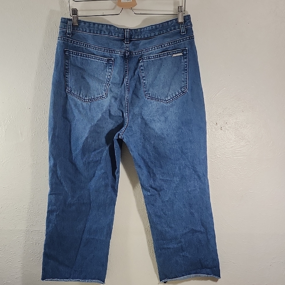 Michael Kors Cropped Exposed Button Jeans Slightly Distressed Hem Size 14 - Picture 4 of 7